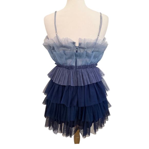 Storia Blue Ombre Colorblock Tulle Ruffle Layered Dress Party Cocktail Small - Picture 8 of 8